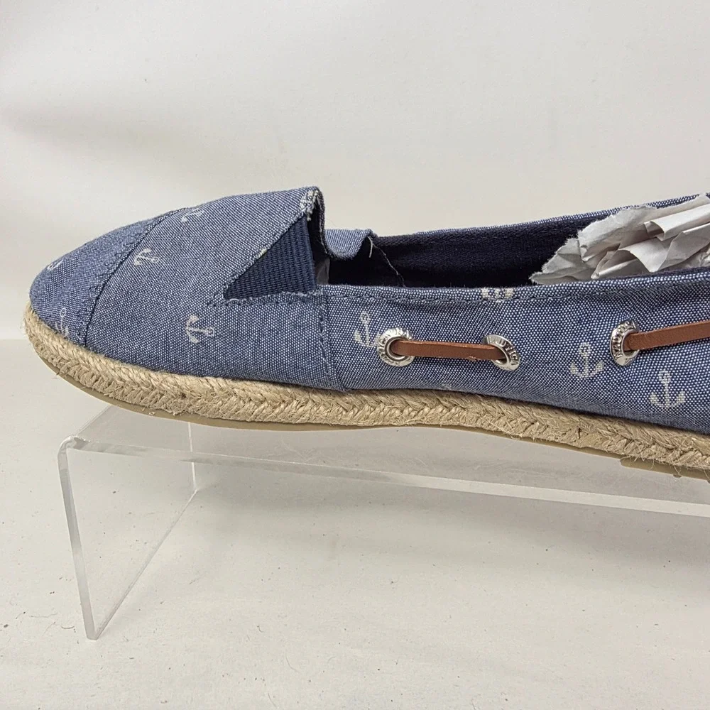 Nautica Rudder 2 Espadrille Flats Women 6 Blu Anchor Print Nautical Slip On Shoe